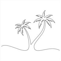 Single continuous line drawing of aesthetic palm tree outline style illustration vector