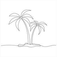 Minimalist line art illustration of two palm trees on a small island illustration vector