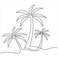 Single continuous line drawing of aesthetic palm tree sketch illustration vector