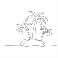 Single continuous line drawing of aesthetic palm tree sketch drawing illustration vector