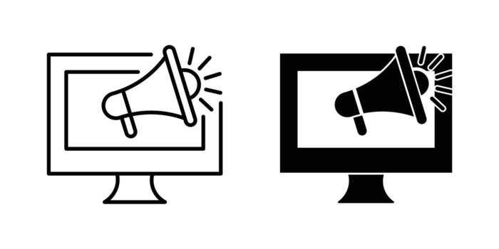 Digital marketing promotion with megaphone icon on a computer screen vector