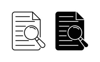 search result icon set, representing analysis Audit icon Symbol thin outline and document review with a magnifying glass. vector