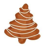 Christmas gingerbread in the shape of a Christmas tree, decorated with icing patterns. Watercolor illustration. Isolated illustration of cookies on a white background. vector