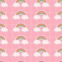 Seamless pattern of rainbows. Cute background for textile and web design in pastel colors. Kids' seamless pattern with pastel rainbows on a grid background. vector