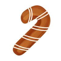 Christmas gingerbread in the shape of a candy cane, decorated with icing patterns. Watercolor illustration. Isolated illustration of cookies on a white background. New Year. vector