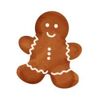 Christmas gingerbread in the shape of a gingerbread man, decorated with icing patterns. Watercolor illustration. Isolated illustration of cookies on a white background. New Year. vector