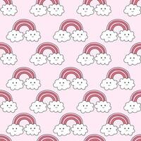 Seamless pattern of pink rainbows in doodle style for Valentine's Day. Cute background for textile, and web design in pastel colors. Kids hand-drawn seamless pattern with pink pastel rainbows. vector