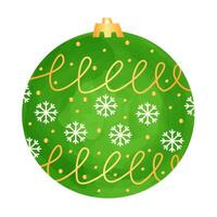 Green Christmas ball in watercolor technique. New Year illustration. Element for holiday cards and patterns. vector