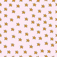 Gold stars seamless pattern on a light pink background. Bewitching endless random scattered yellow stars festive pattern. Pink background for kids. Suitable for fabric, wrapping paper, and textile. vector