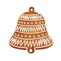 Christmas gingerbread in the shape of a bell, decorated with icing patterns. Watercolor illustration. Isolated illustration of cookies on a white background. New Year. vector