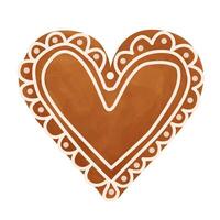 Christmas gingerbread in the shape of a heart, decorated with icing patterns. Watercolor illustration. Isolated illustration of cookies on a white background. vector
