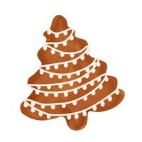 Christmas gingerbread in the shape of a Christmas tree, decorated with icing patterns. Watercolor illustration. Isolated illustration of cookies on a white background. New Year. vector