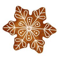 Christmas gingerbread in the shape of a snowflake, decorated with icing patterns. Watercolor illustration. Isolated illustration of cookies on a white background. New Year. vector
