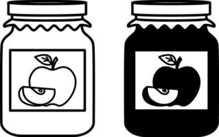 Jam Icons. Black and White Illustration. Closed Jar With Apple Jam. Sweet Dessert, Food. Grocery Concept vector