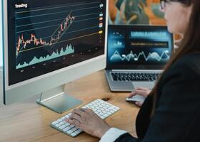 Crop broker trading on binary option on computer photo