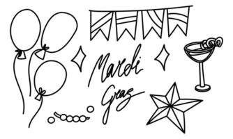 set of festive elements using balls, flags, beads, cocktail. Mardi Gras. Suitable materials for decorating parties, holidays, advertisements, products related to various celebrations, special events vector