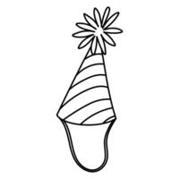 Illustration of a doodle festive hat with a pompom. Striped pattern. It is suitable for decorating materials for parties, holidays, birthday parties, carnivals and other special events vector