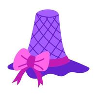 Mardi Gras hat, Purple with a bow. Color flat isolated illustration. For use in the design of materials, advertising, merchandise, and decor related to Mardi Gras, carnival events, and parties. vector