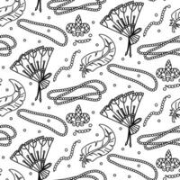 Doodle pattern beads, fan, feathers Mardi Gras sign. Costume party items. creating invitations, decorations, advertisements, as well for decorating clothes and accessories for carnival, festive events vector