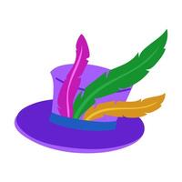 hat with feathers for a Mardi Gras costume party. Color flat illustration. It is suitable for making invitations, promotional materials, as well as decorations for themed events and carnivals. vector