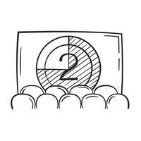 Line drawing of a movie theater screen with countdown number two. vector
