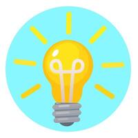 orange light bulb with rays on the background of the aquamarine circle. concept of a new idea vector