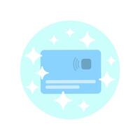 Blue bank card icon with sparkles on a white background. Flat design illustration. vector