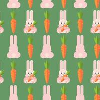 Cute Cartoon Geometric Bunny with Carrot Seamless Pattern vector