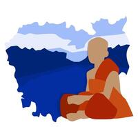 Blue map with landscape of Cambodia with monk isolated on white background vector