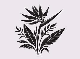 Artistic Black Silhouette of Tropical Bird of Paradise Flower Design vector