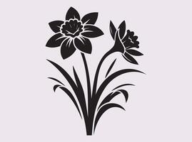 Unique Black Daffodil Flower Silhouette for Floral Patterns and Decorative Prints vector