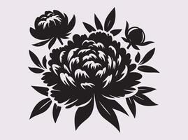 Beautiful Black Peony Flower Silhouette for Creative Botanical Artwork and Prints vector