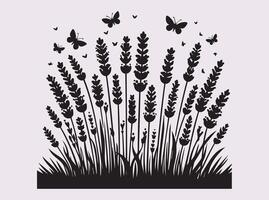Classic Black Lavender Flowers Silhouette for Timeless Botanical Artwork vector