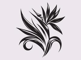 Stunning Black Silhouette of Tropical Bird of Paradise Flower Art vector