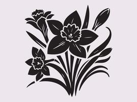 Intricate Black Silhouette of Daffodil Flower for Unique Design Ideas vector