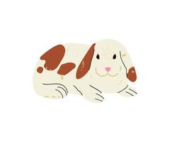 A friendly-looking brown spotted rabbit lying down. This digital drawing features a cozy and warm color palette, perfect for pet-related designs. vector