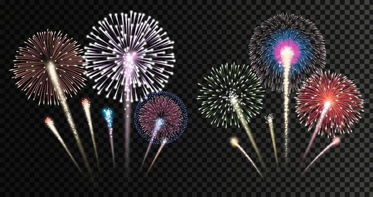 Two groups of realistic fireworks celebration isolated