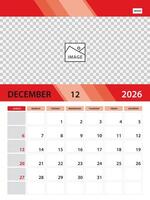 DECEMBER 2026 year template, calendar 2026 design, wall calendar 2026 vector