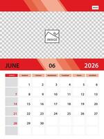 JUNE 2026 year template, calendar 2026 design, wall calendar 2026 vector