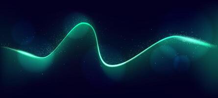 Abstract neon background with glowing line of light curling through with sequins and blinks sparse around with bokeh. Cosmic banner and cover. illustration. vector