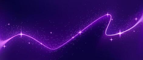 Abstract purple background with neon glowing line of light cursing through with sequins and blinks sparse around. Cosmic banner and cover. illustration. vector