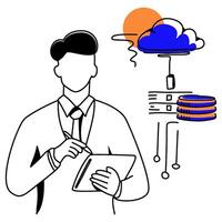 depicting data scientists, AI, cloud tech, and security. Perfect for minimalist UI designs, tech visuals vector