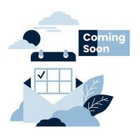 Countdown Icon Calendar with hourglass and Coming Soon, illustrating a deadline or upcoming event. Ideal for time-sensitive promotions vector