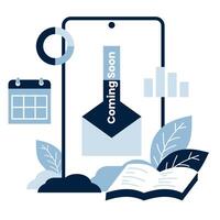 Mobile App Launch Smartphone with calendar and Coming Soon, signifying an upcoming mobile release or event. Perfect for app developers, tech promotions vector