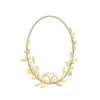 Minimalist Gold Oval Frame Simple Floral Outline Design vector
