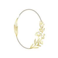 Refined Gold Flower Oval Frame with Detailed Botanical Elements vector