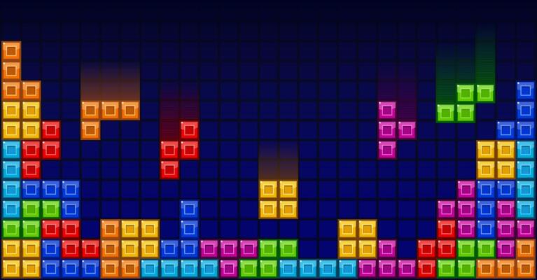 Brick blocks puzzle retro videogame themed background