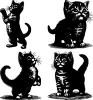 Four Silhouetted Kittens Playing in Different Poses vector