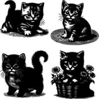 Set of Four Kitten Silhouettes in Playful Poses vector
