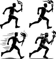 A set of Running man with a torch, representing competition and achievement vector